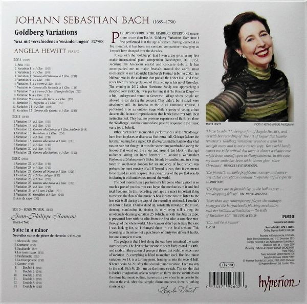 Angela Hewitt — Bach Goldberg Variations, sleeve image 2