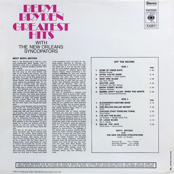 Beryl Bryden — Greatest Hits, sleeve image 2