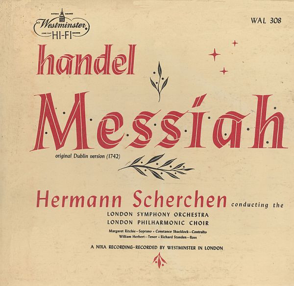 Constance Shacklock — Handel: Messiah (Scherchen/LSO; contralto soloist), sleeve image 1