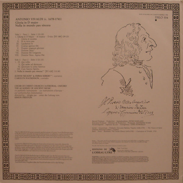 Emma Kirkby — Vivaldi Gloria RV589 (AAM/Preston), sleeve image 2