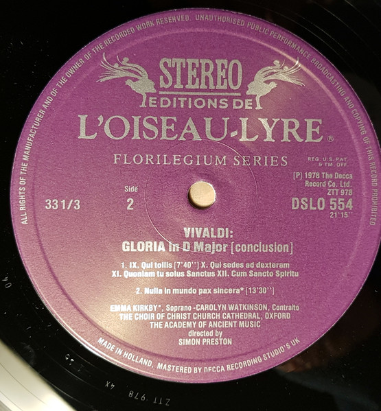 Emma Kirkby — Vivaldi Gloria RV589 (AAM/Preston), sleeve image 4