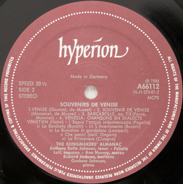 Felicity Lott — Songmakers' Almanac: Venezia (Graham Johnson), sleeve image 6