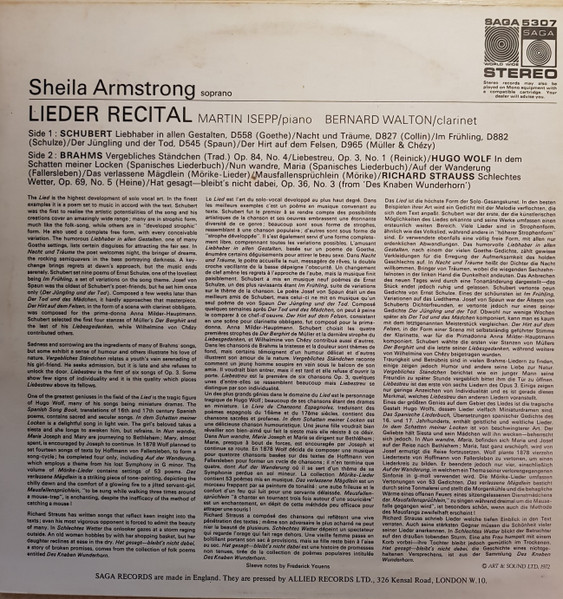 Sheila Armstrong — Lieder Recital, sleeve image 2
